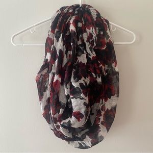 Floral Ruched Rose Infinity Scarf - Red, Black, White